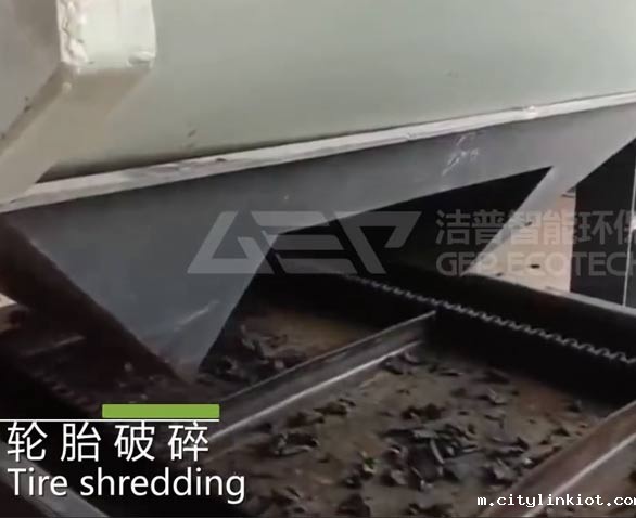 废旧轮胎磨粉破碎回收生产线项目现场视频